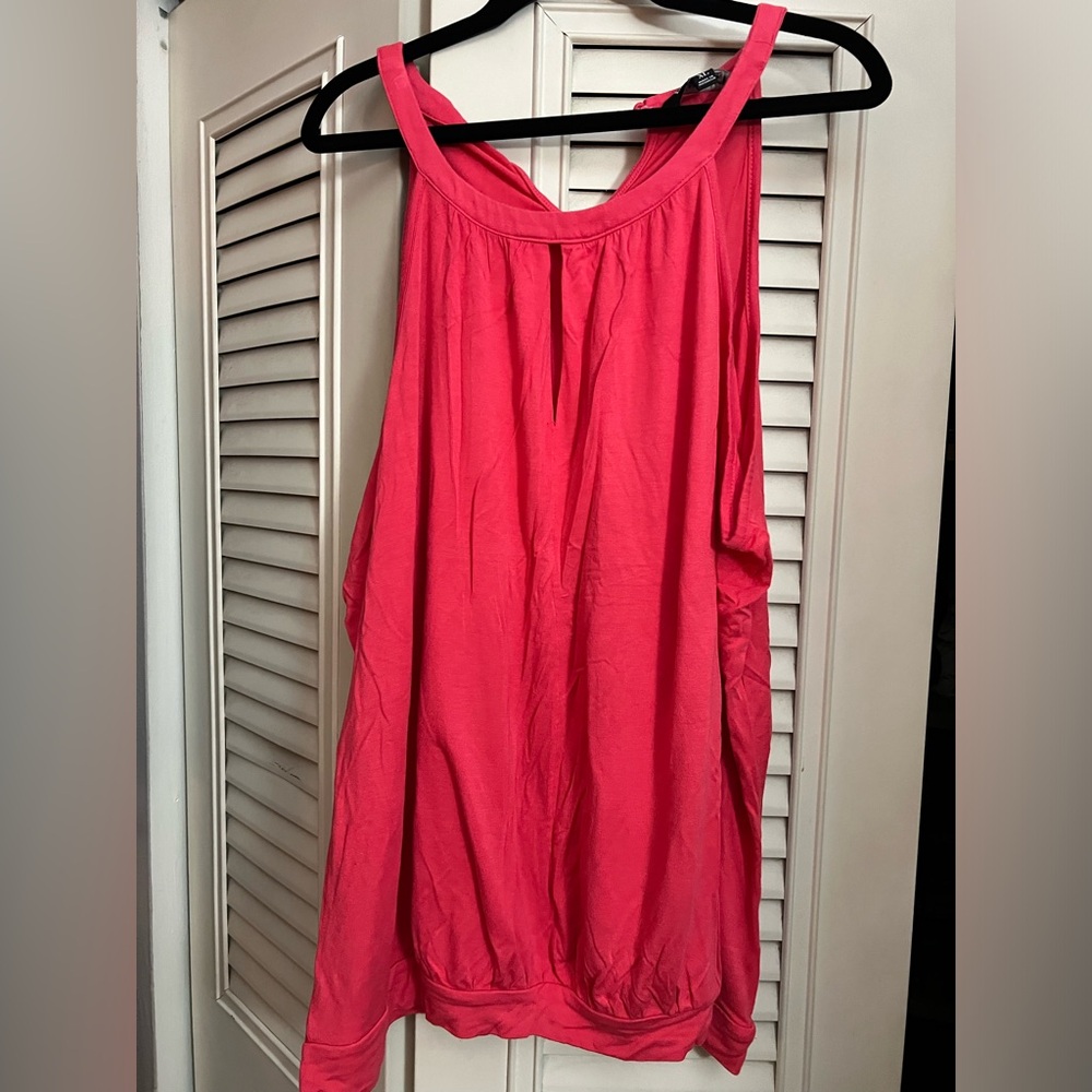 Ellen Tracy Orange and Pink Scoop Neck Asymmetrical Tank Top
